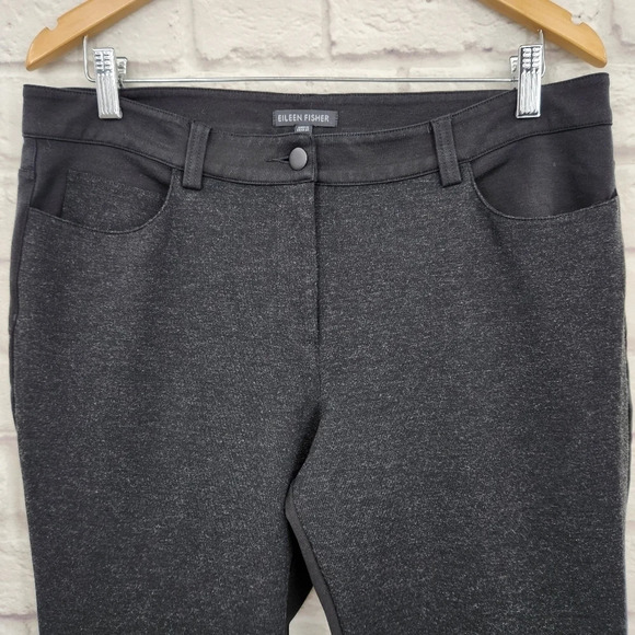 Eileen Fisher Slim Leg Knit Pants Black Dark Gray Panel Mixed Media Size 12 - Picture 5 of 14